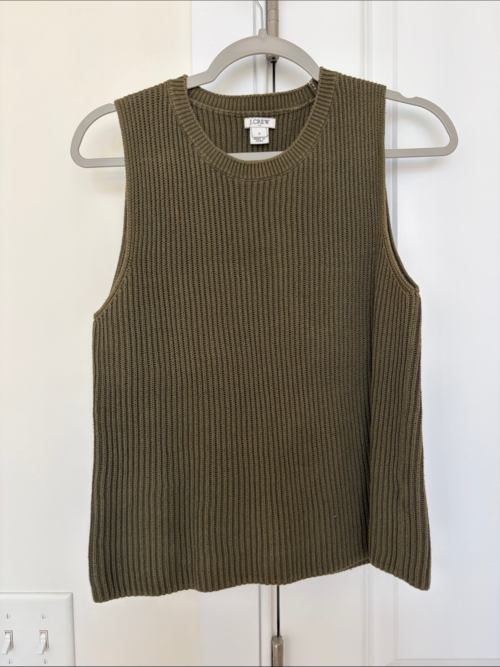 J. Crew Olive Ribbed Sleeveless Crewneck Sweater